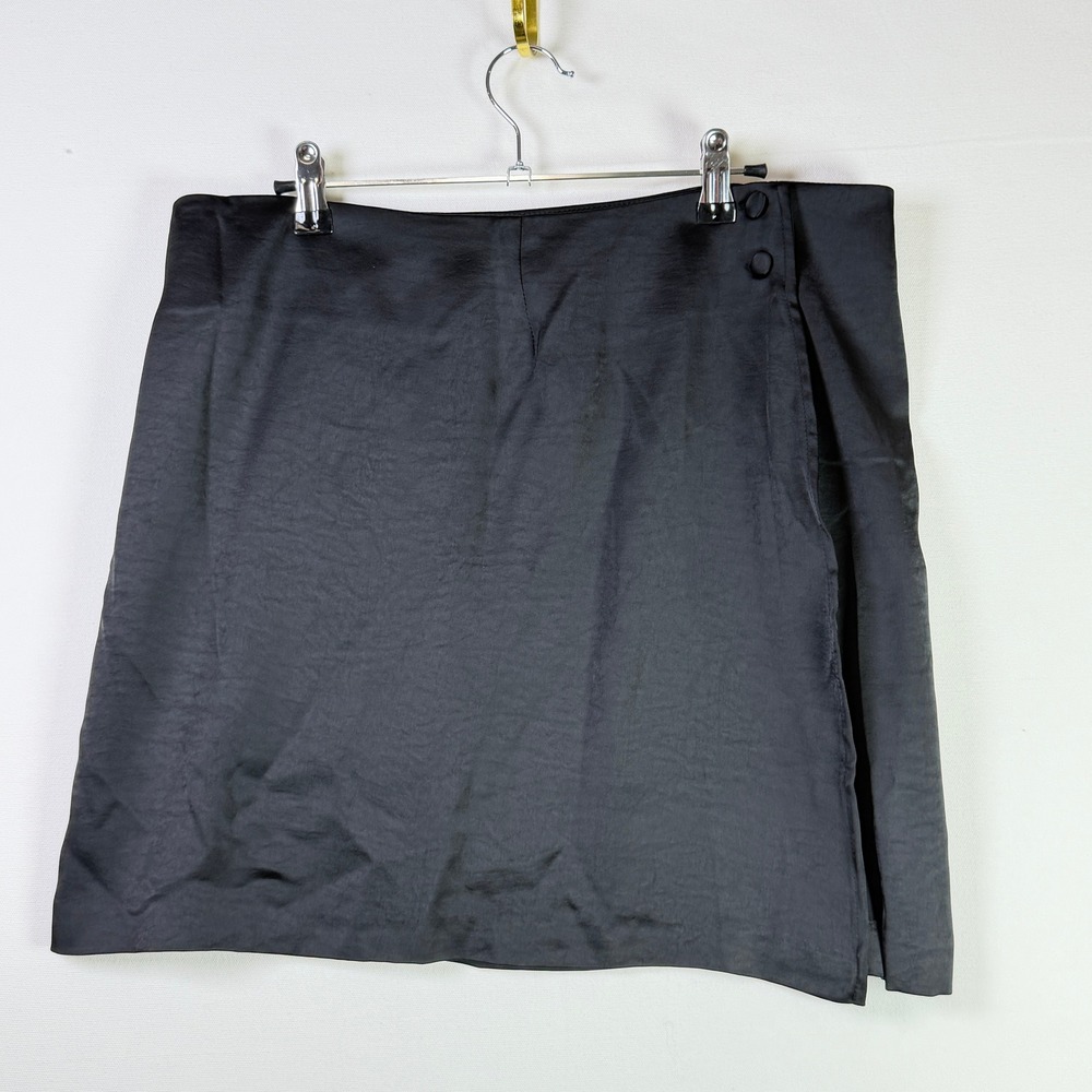 MESHKI Black Wrap Satin Mini Skirt XXL